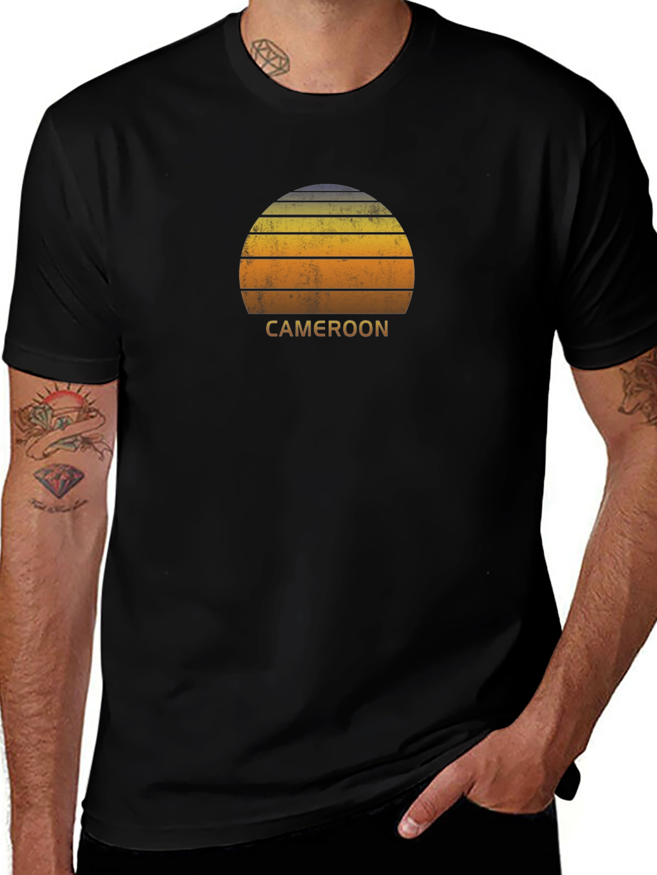 Cameroon Sunset Graphic Tee - Black Cotton T-Shirt