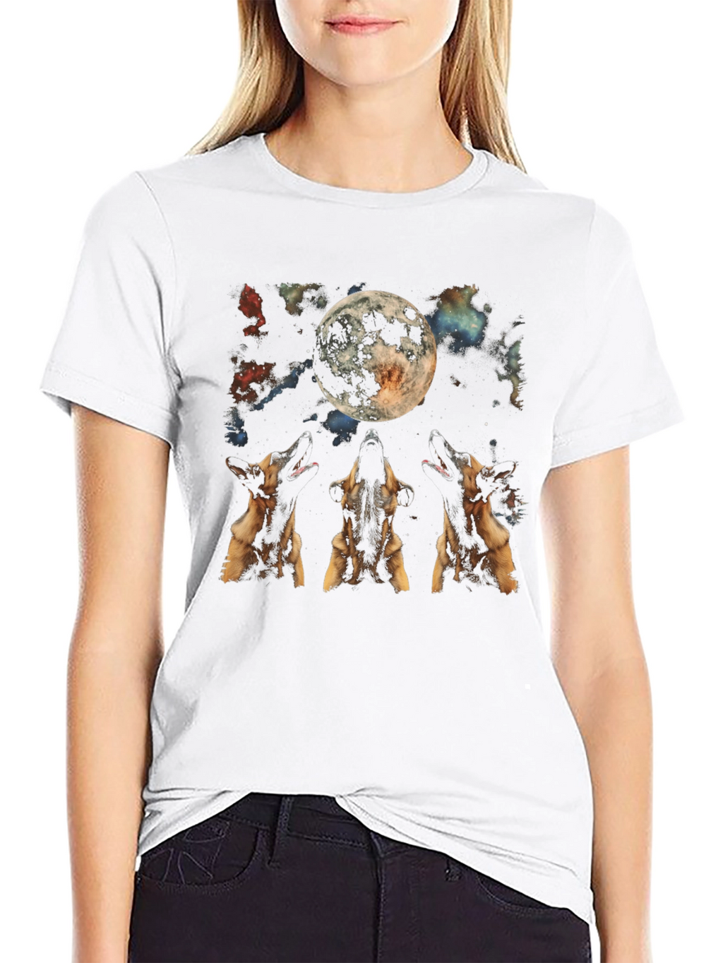 Dog Howling at Moon Graphic T-Shirt