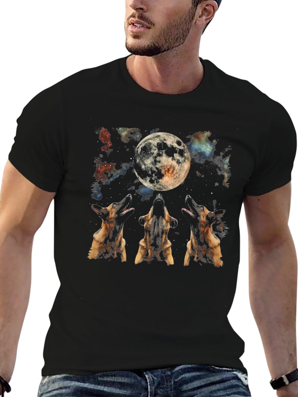 Dog Howling at Moon Graphic T-Shirt