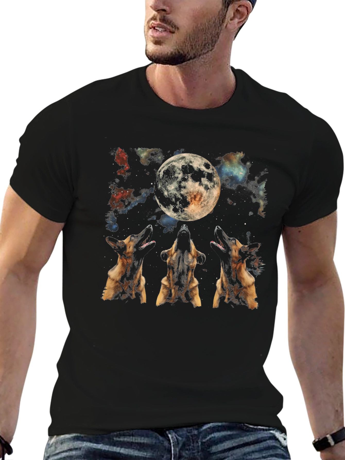 Dog Howling at Moon Graphic T-Shirt