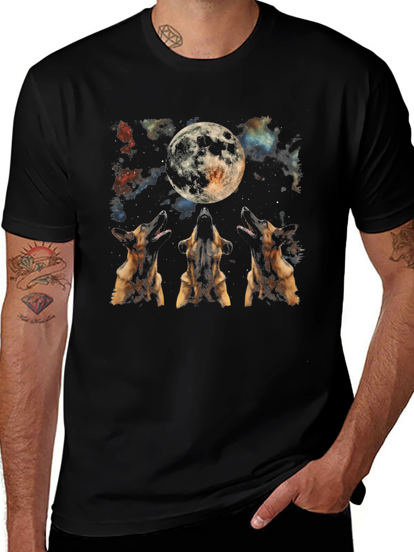 Dog Howling at Moon Graphic T-Shirt