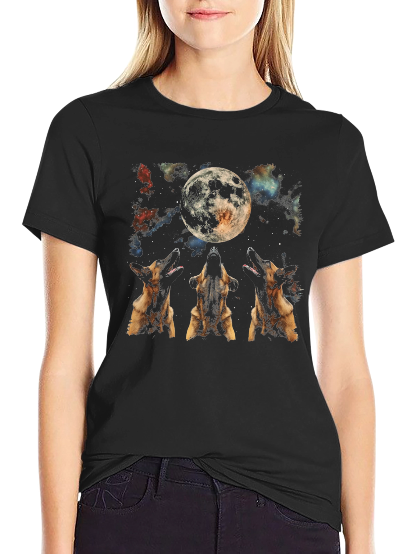 Dog Howling at Moon Graphic T-Shirt
