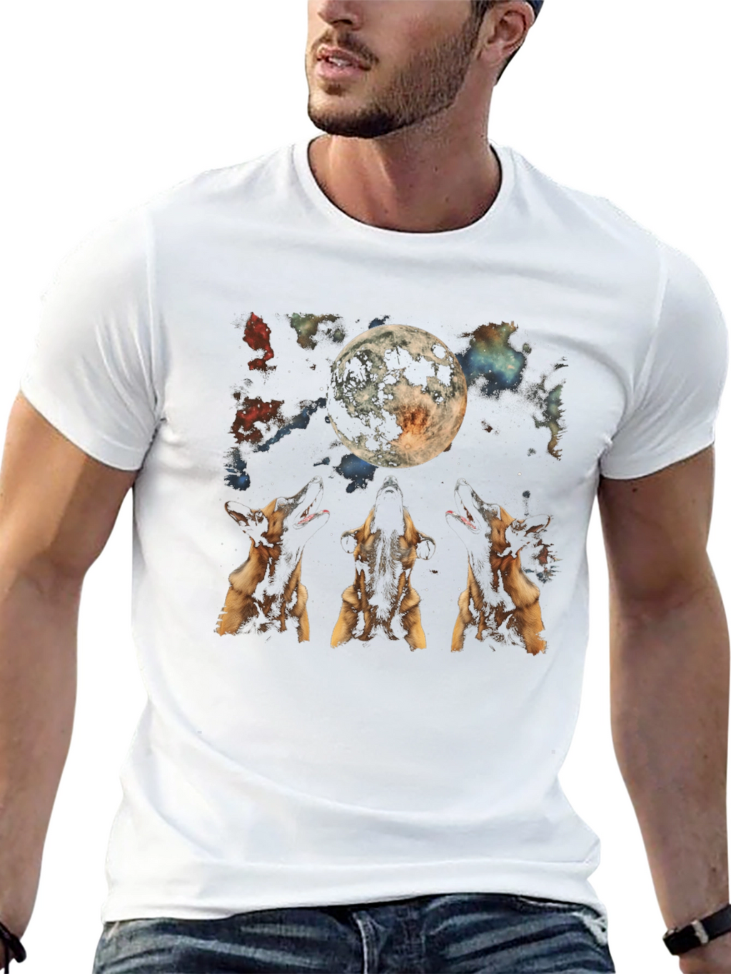 Dog Howling at Moon Graphic T-Shirt
