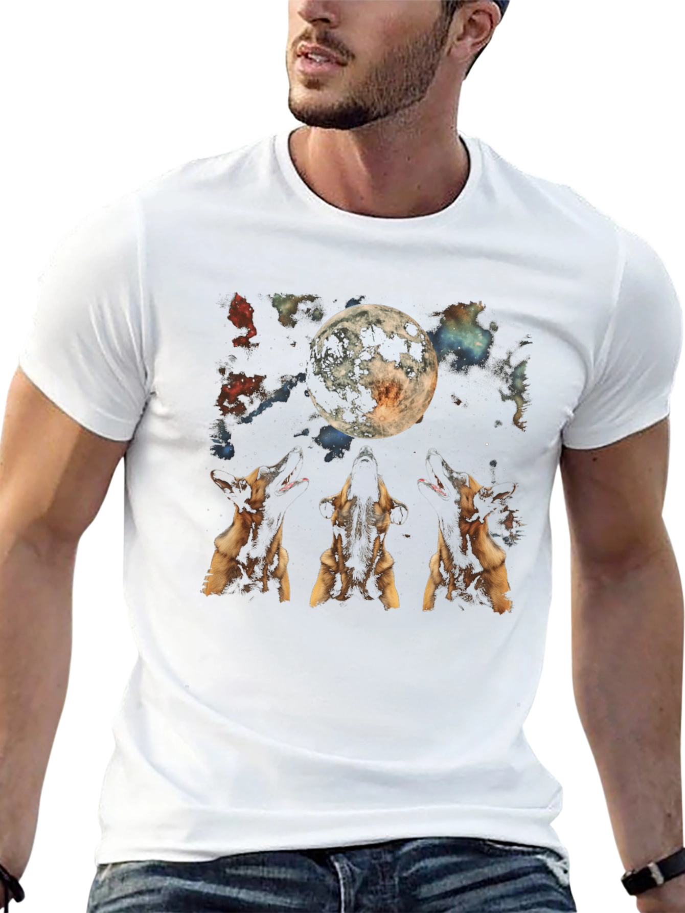Dog Howling at Moon Graphic T-Shirt