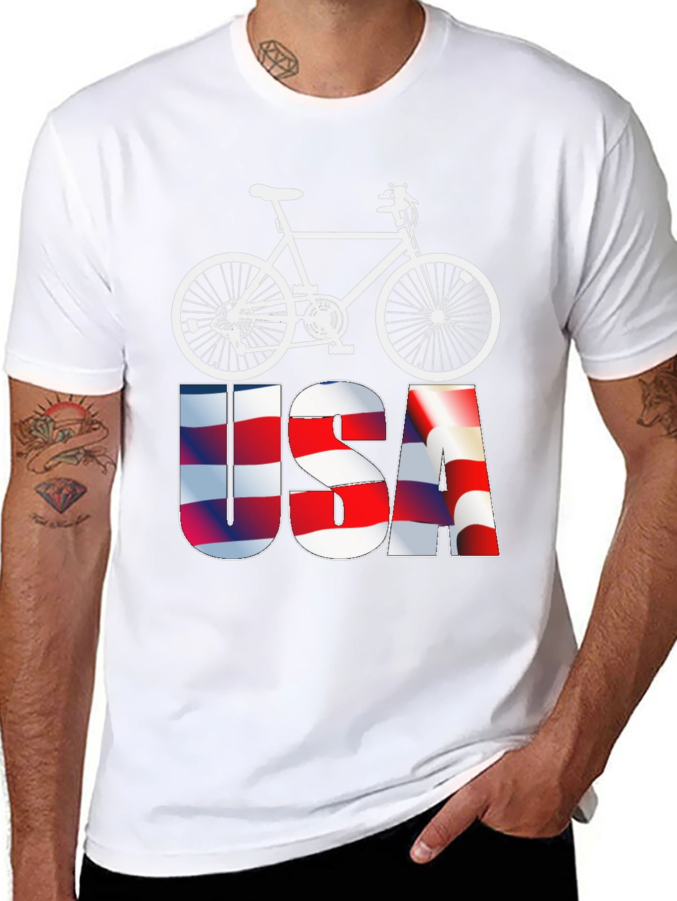 USA Flag Bicycle Graphic Tee - Patriotic Mens T-Shirt