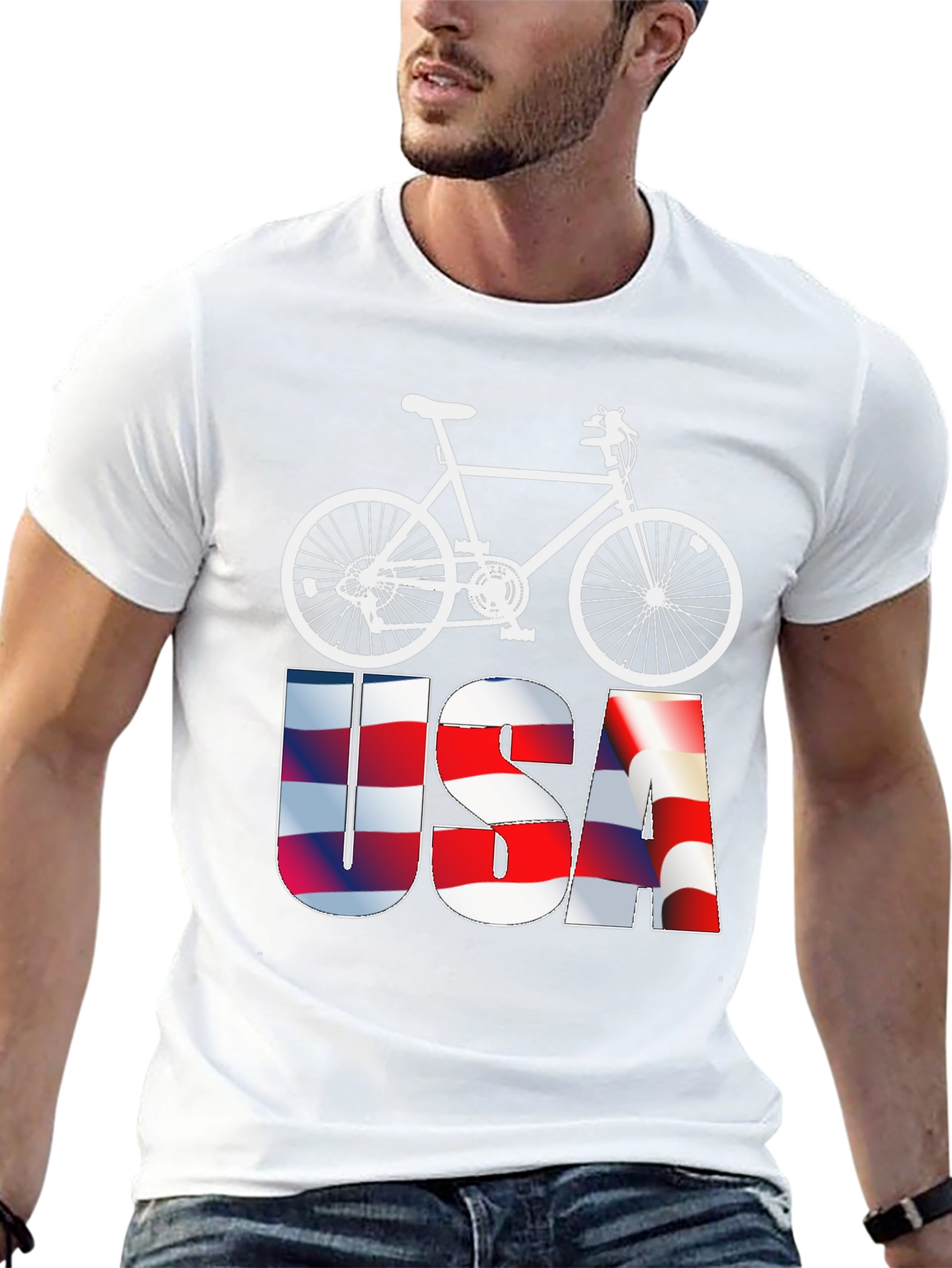 USA Flag Bicycle Graphic Tee - Patriotic Mens T-Shirt