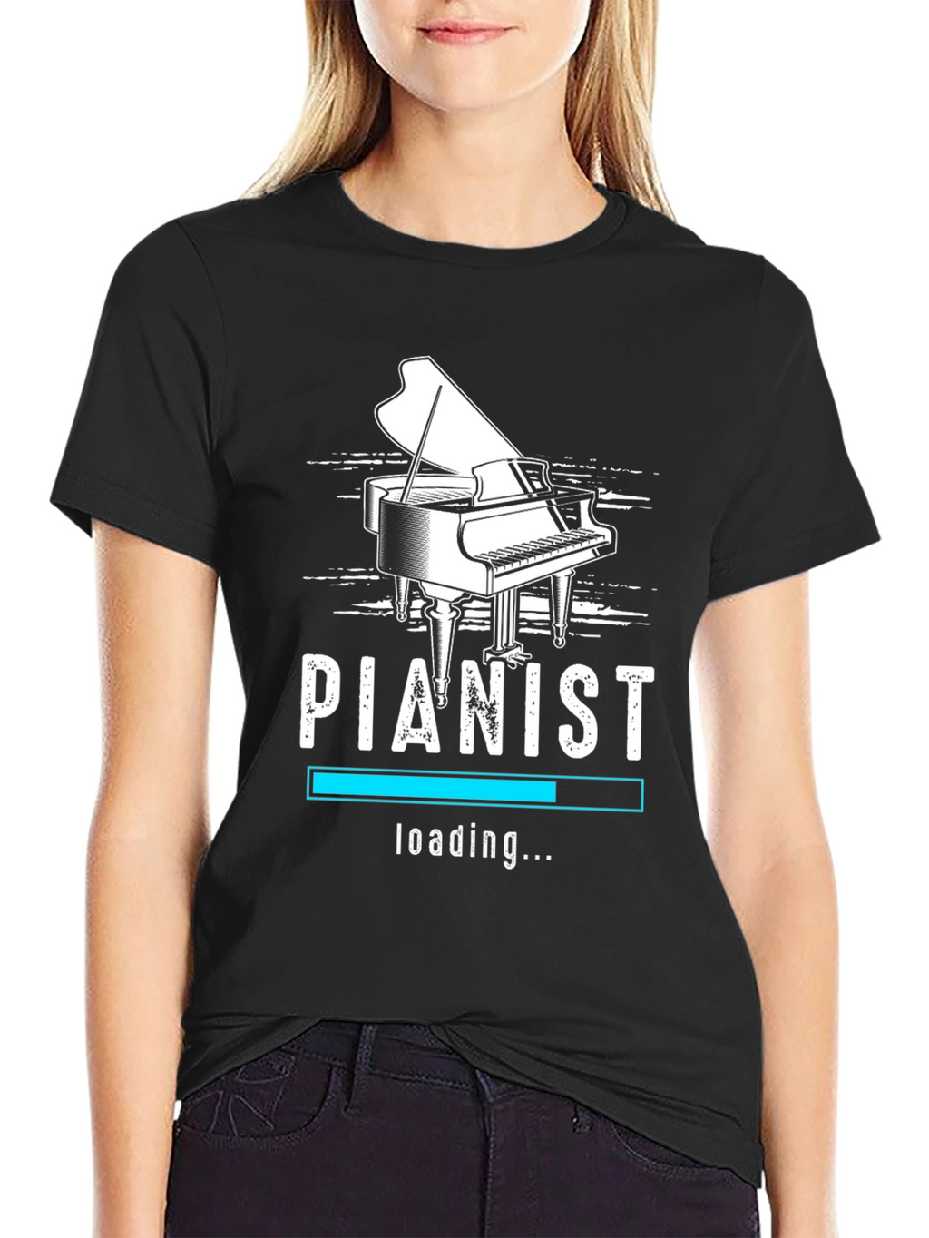 Pianist Loading Black Graphic T-Shirt