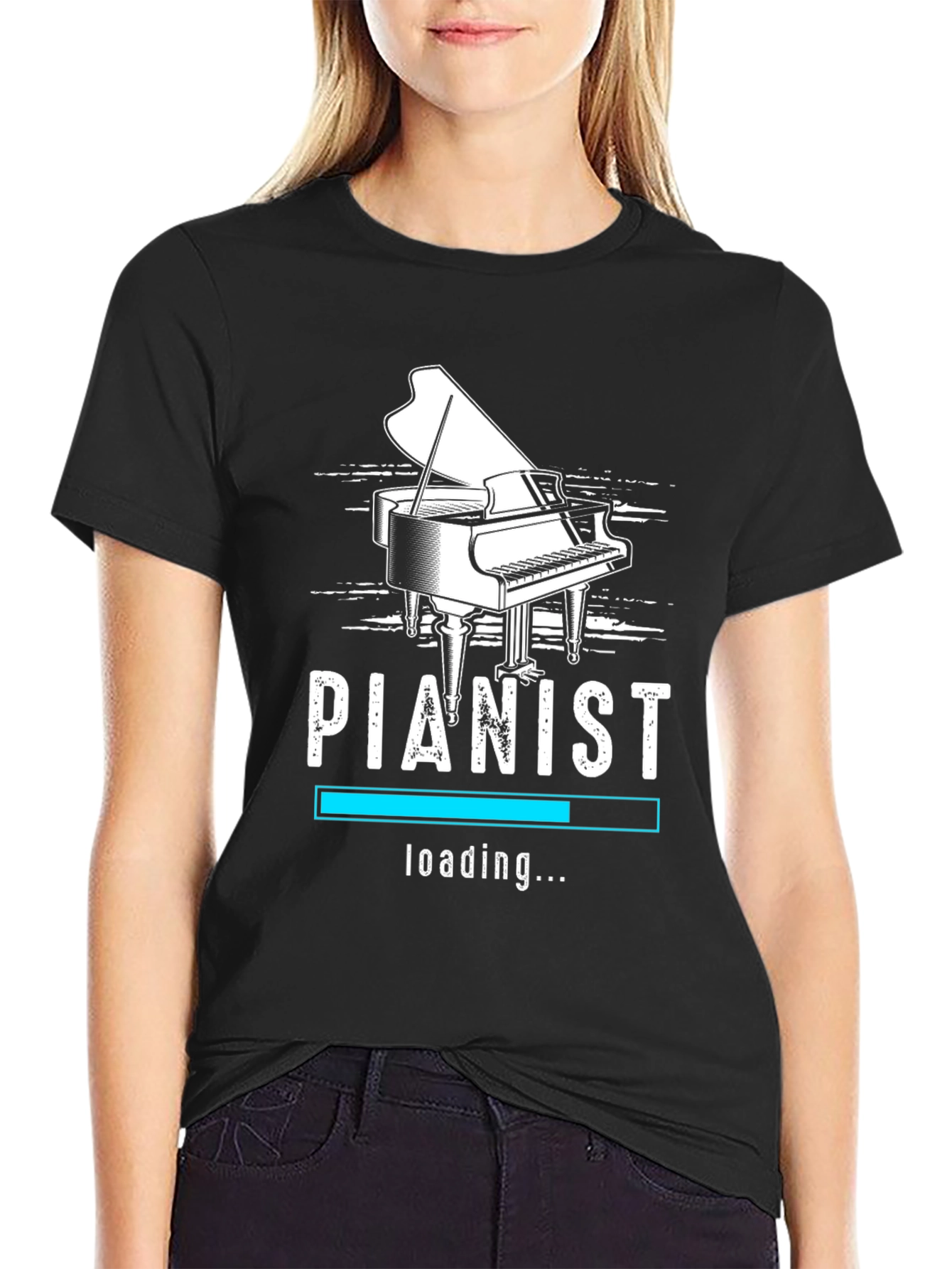 Pianist Loading Black Graphic T-Shirt