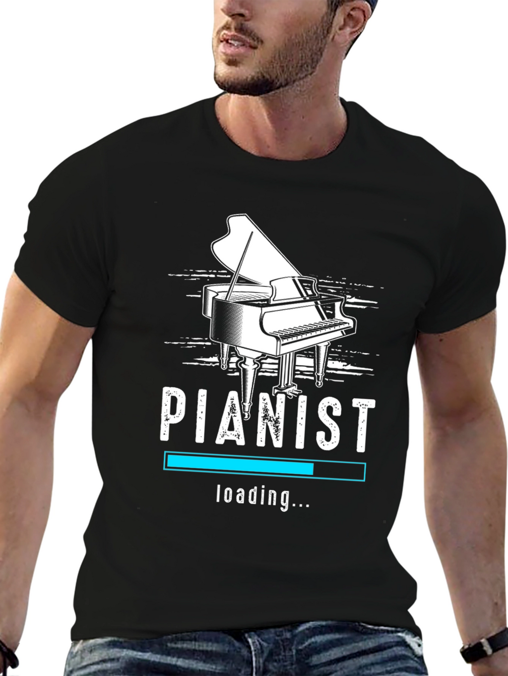 Pianist Loading Black Graphic T-Shirt