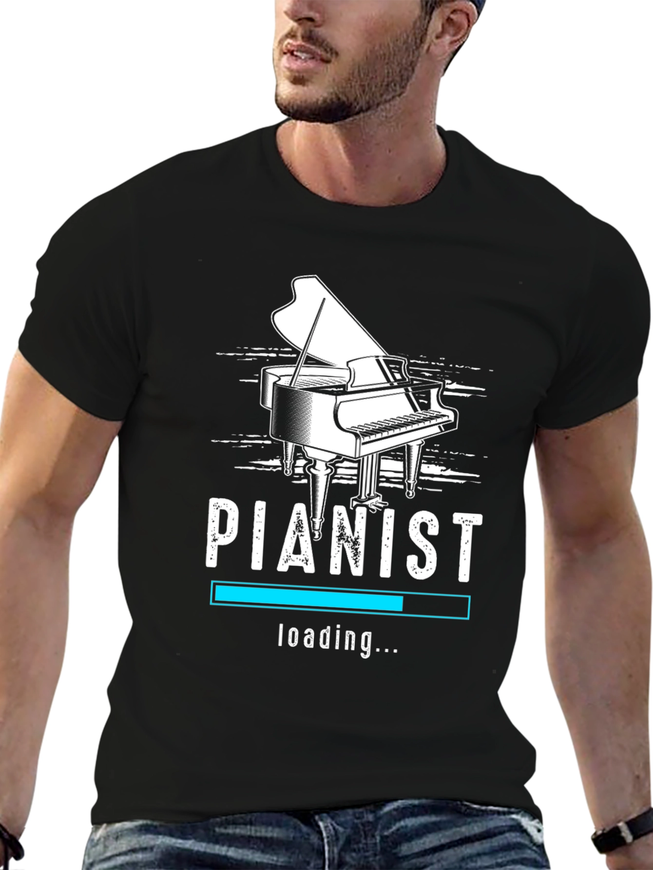 Pianist Loading Black Graphic T-Shirt