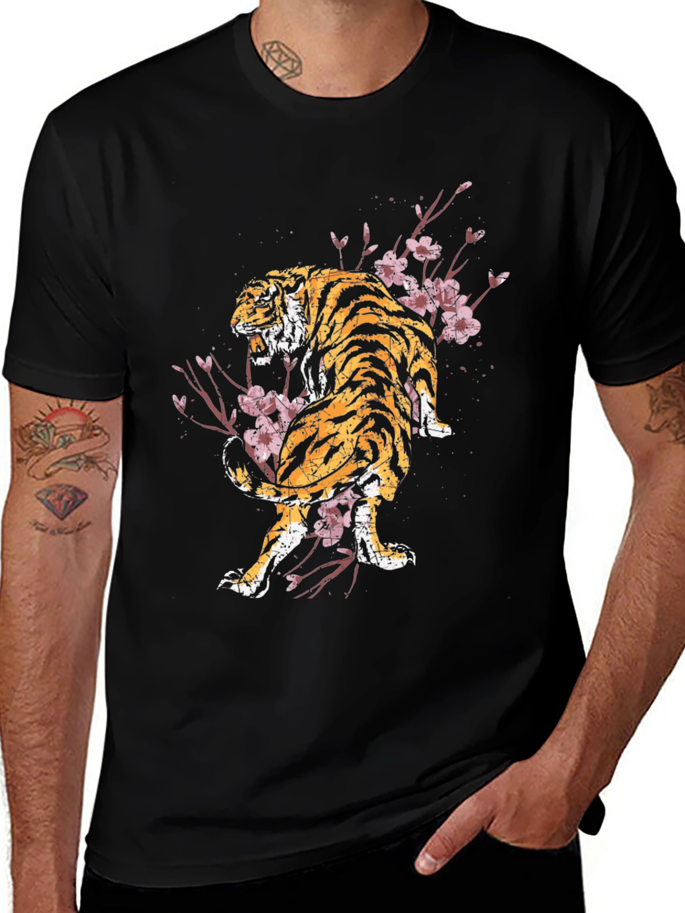 Tiger & Cherry Blossom Graphic T-Shirt