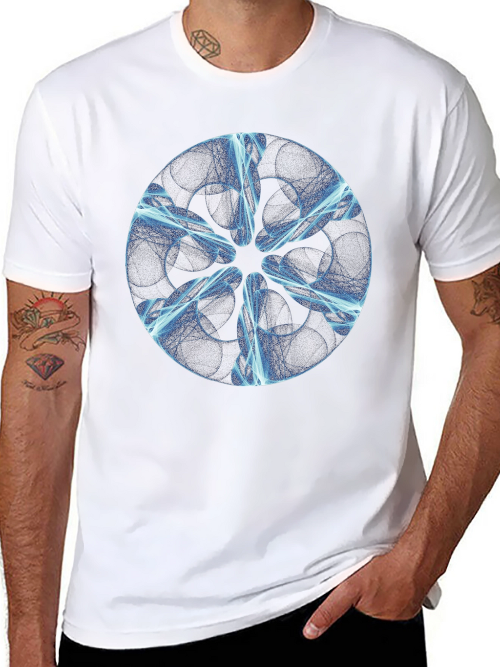 Abstract Blue Light Design Black T-Shirt