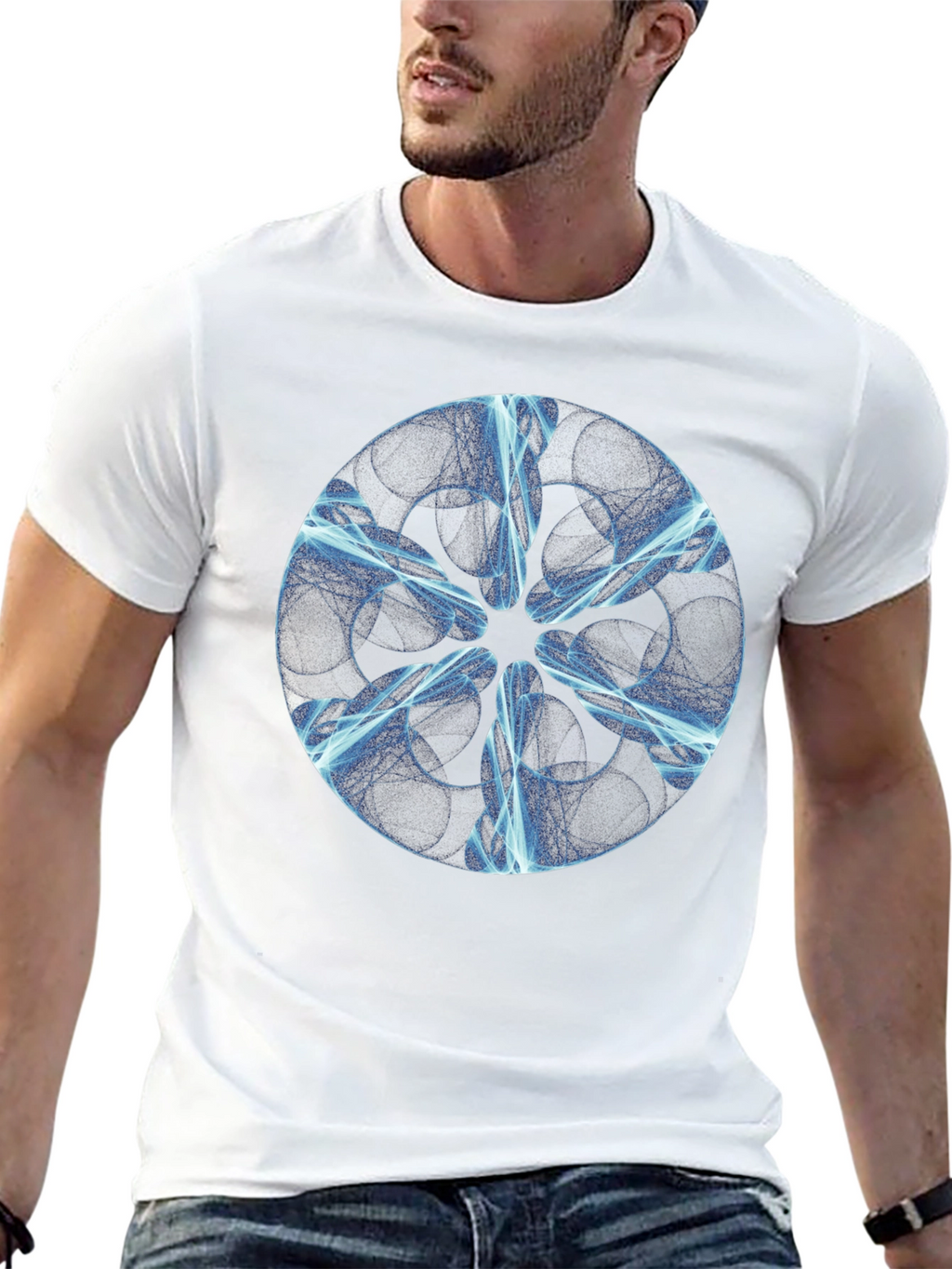 Abstract Blue Light Design Black T-Shirt