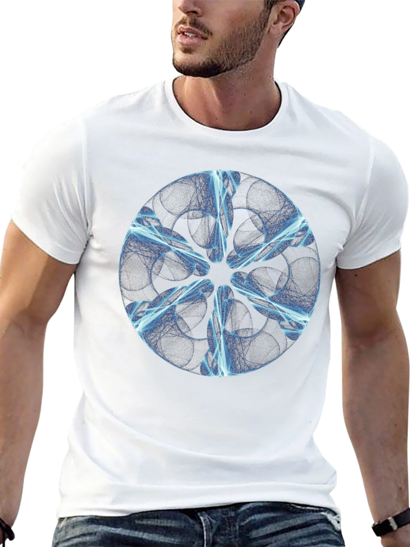 Abstract Blue Light Design Black T-Shirt