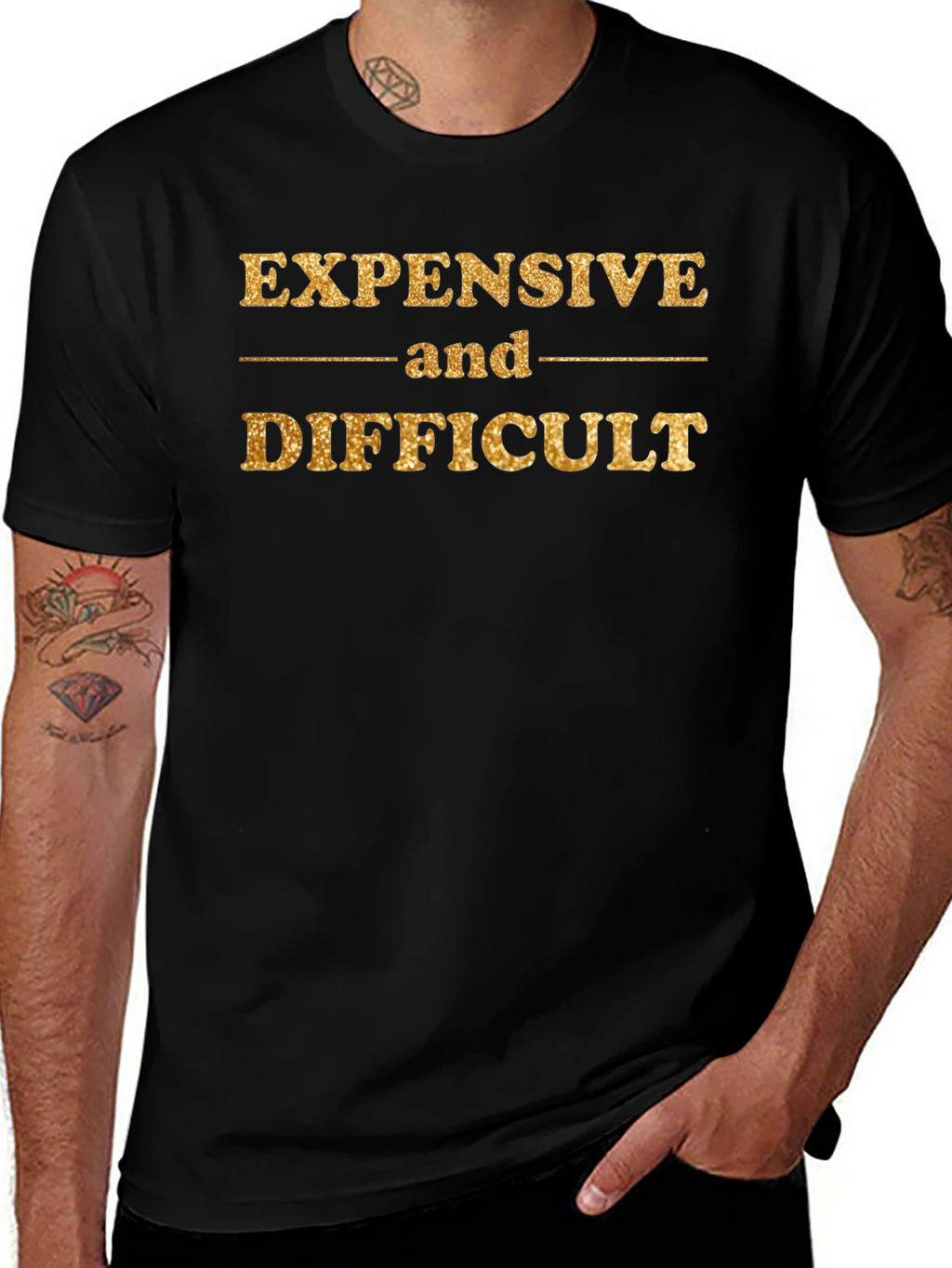 Expensive and Difficult Graphic Tee - Gold Glitter Print