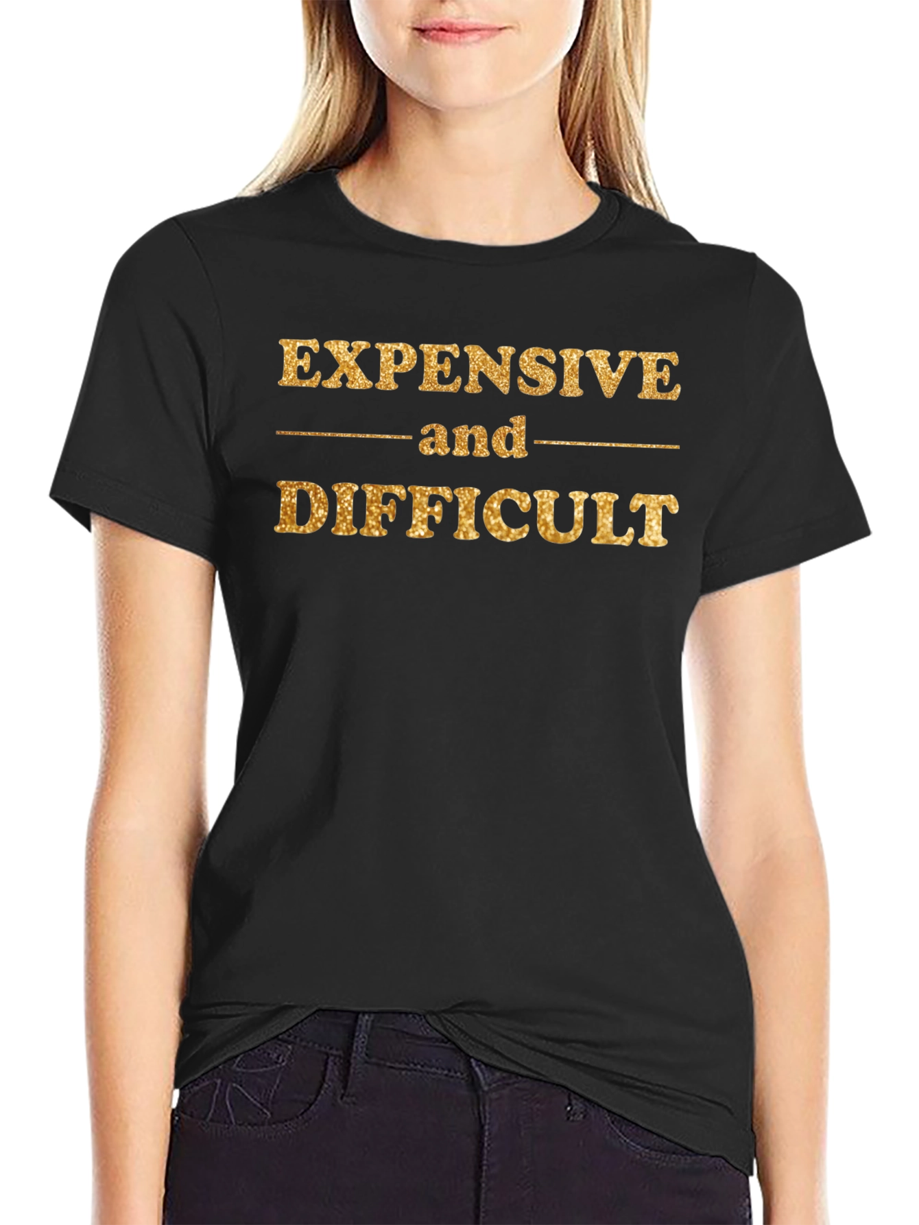 Expensive and Difficult Graphic Tee - Gold Glitter Print