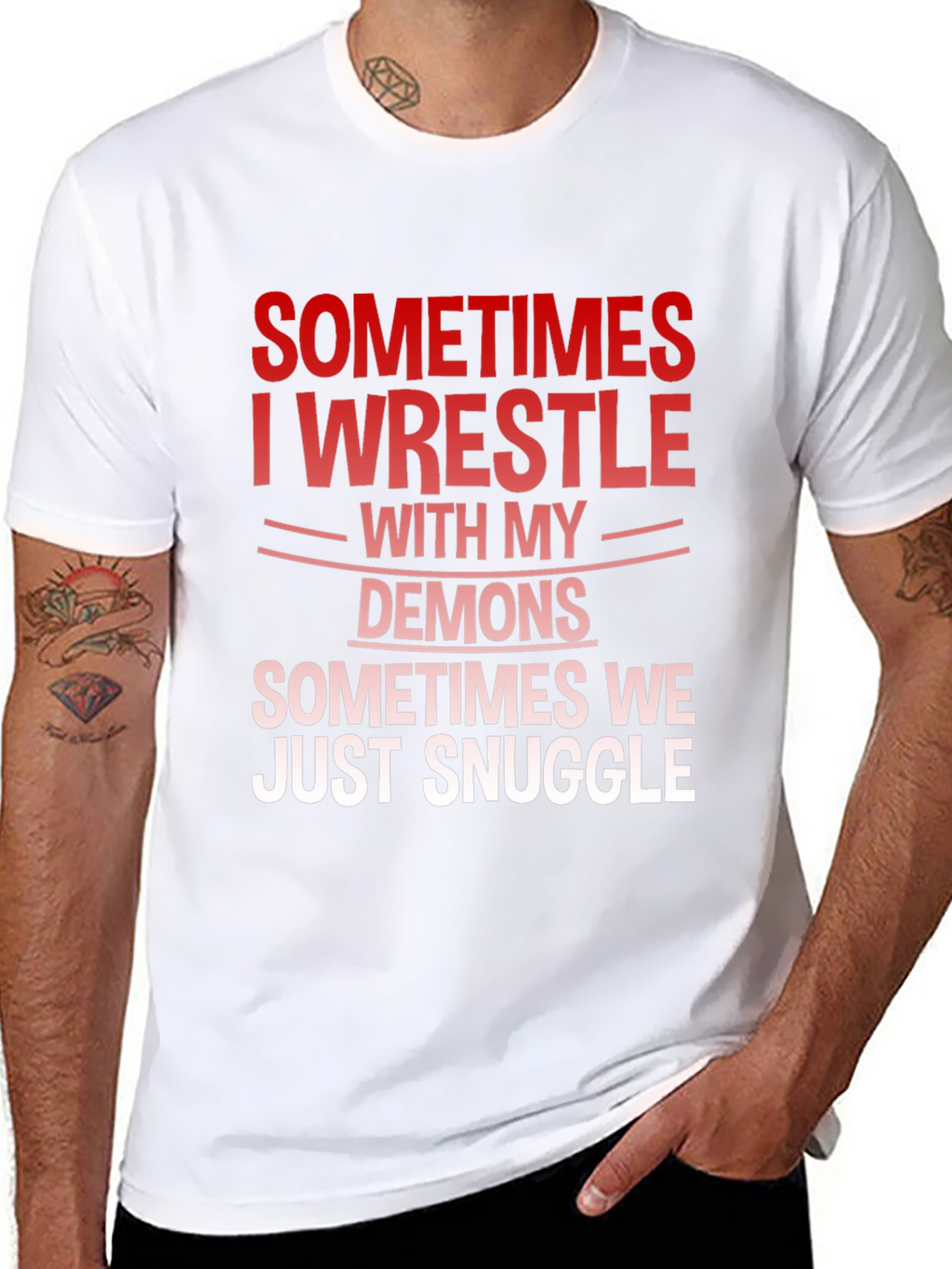 Wrestle Demons Graphic Tee - Snuggle Humor T-Shirt