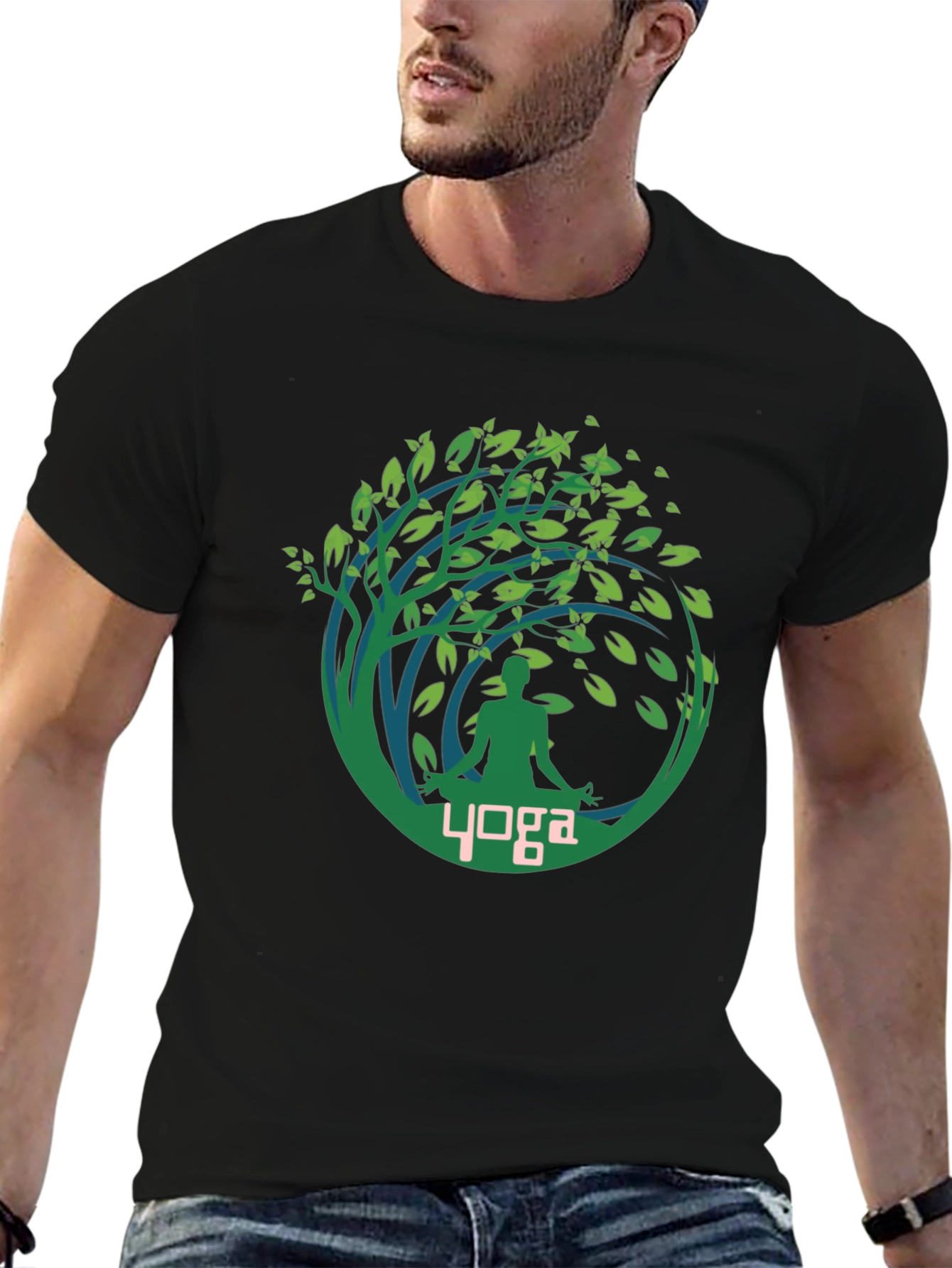 Yoga Tree T-Shirt Black Cotton