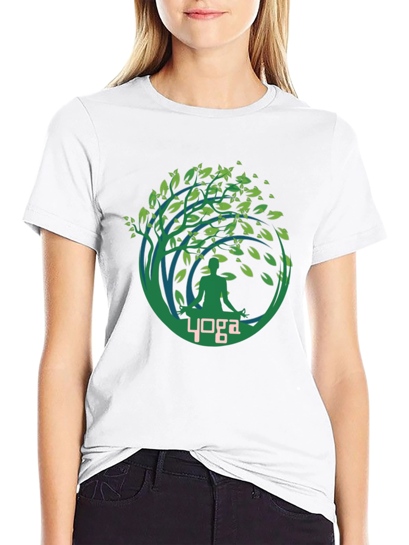Yoga Tree T-Shirt Black Cotton