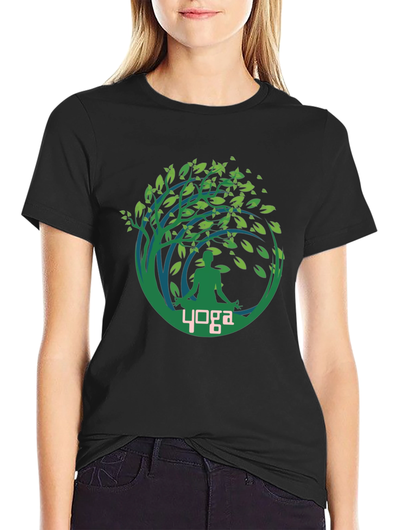 Yoga Tree T-Shirt Black Cotton