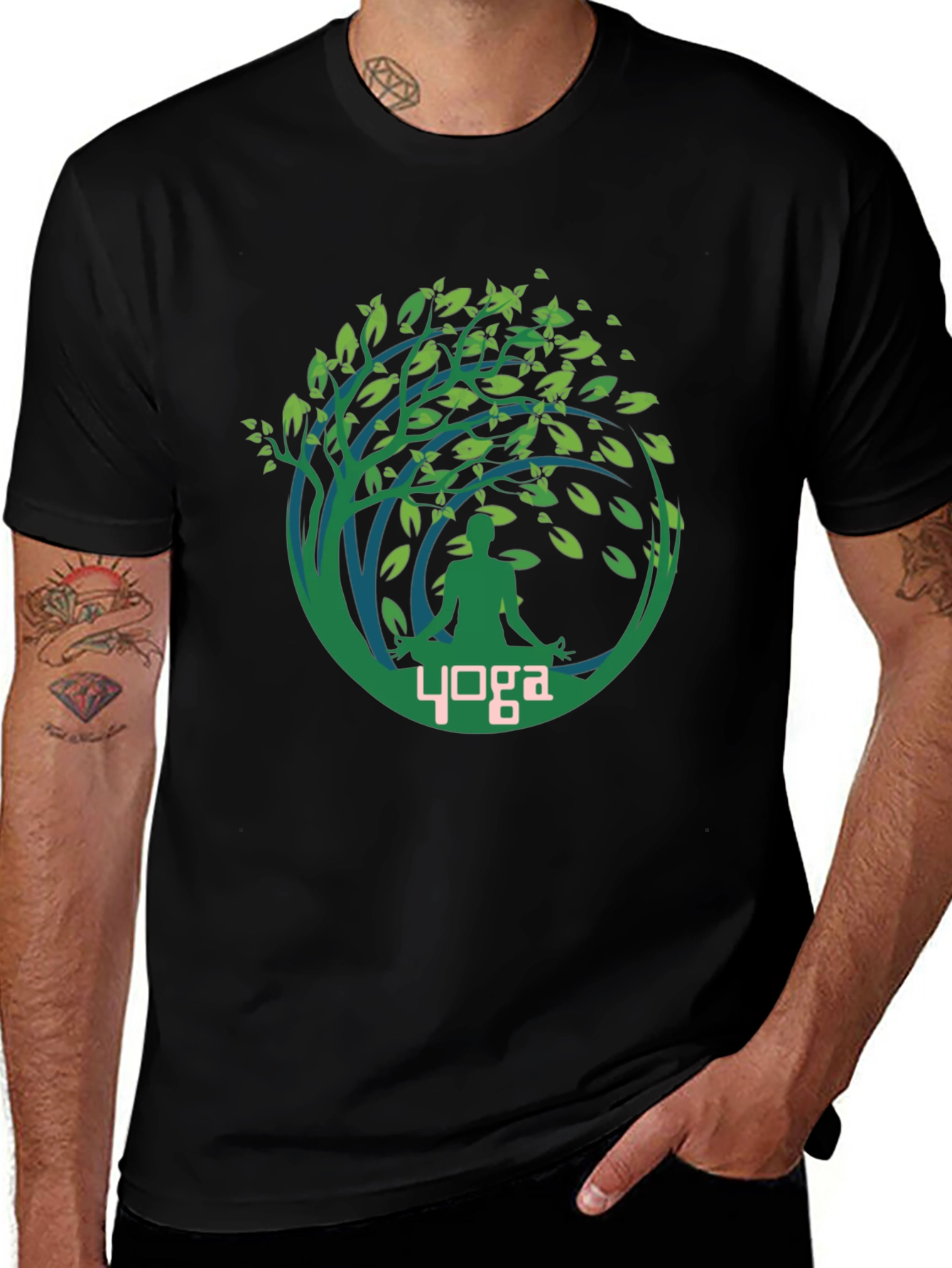Yoga Tree T-Shirt Black Cotton