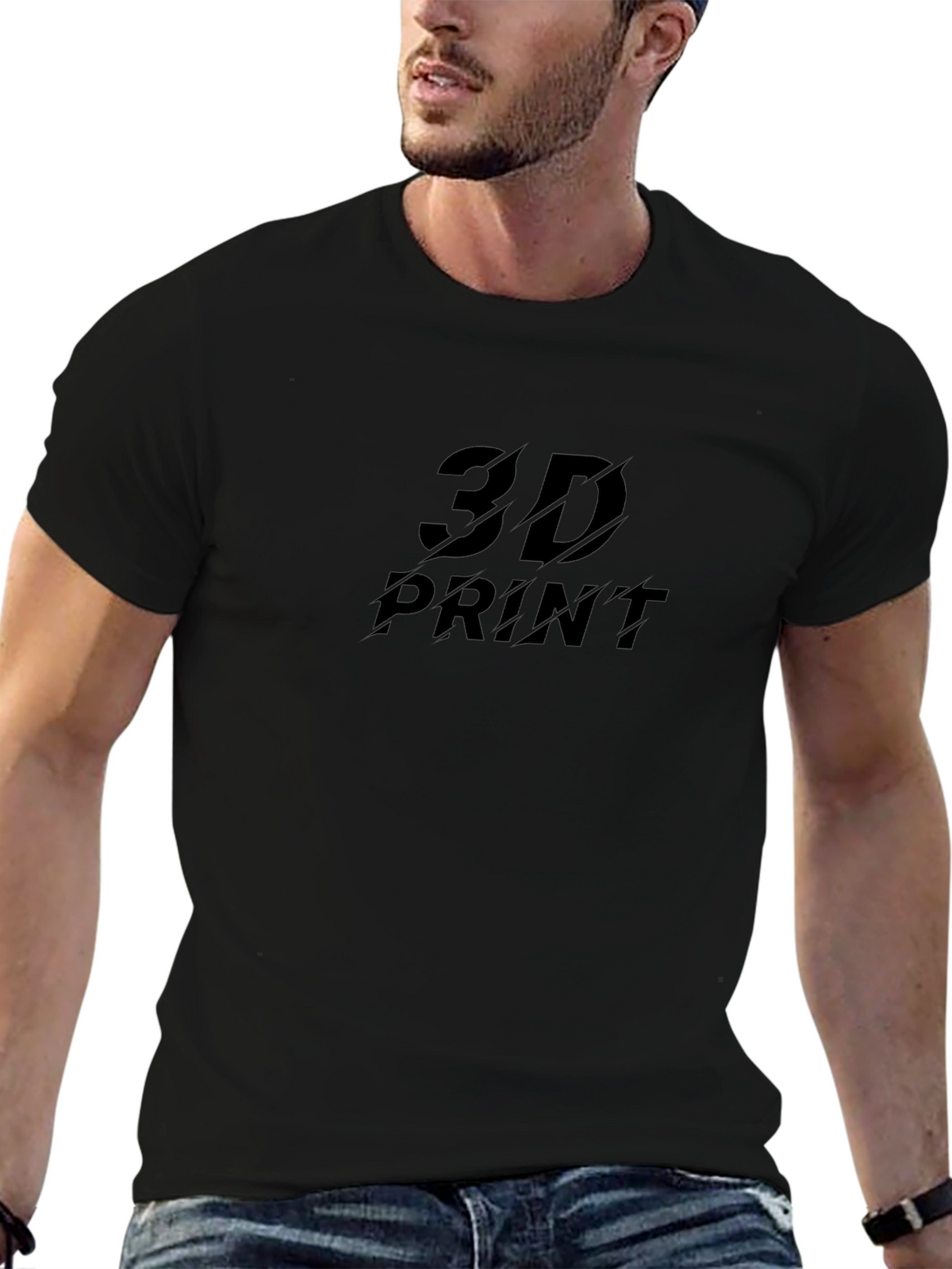 Mens 3D Print Black T-Shirt - Stylish Casual Tee