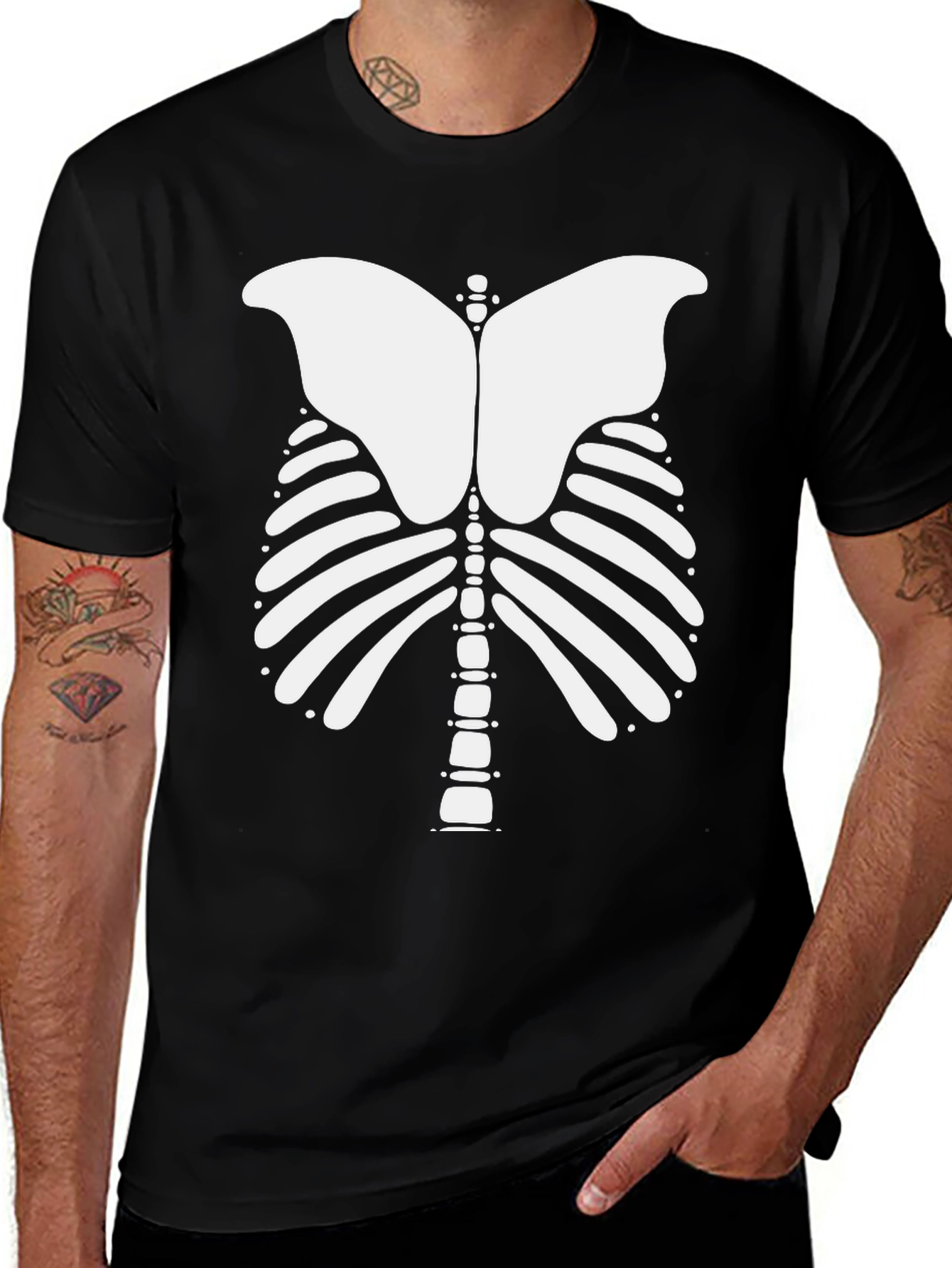 Skeleton Rib Cage Graphic Tee - Halloween Costume Shirt