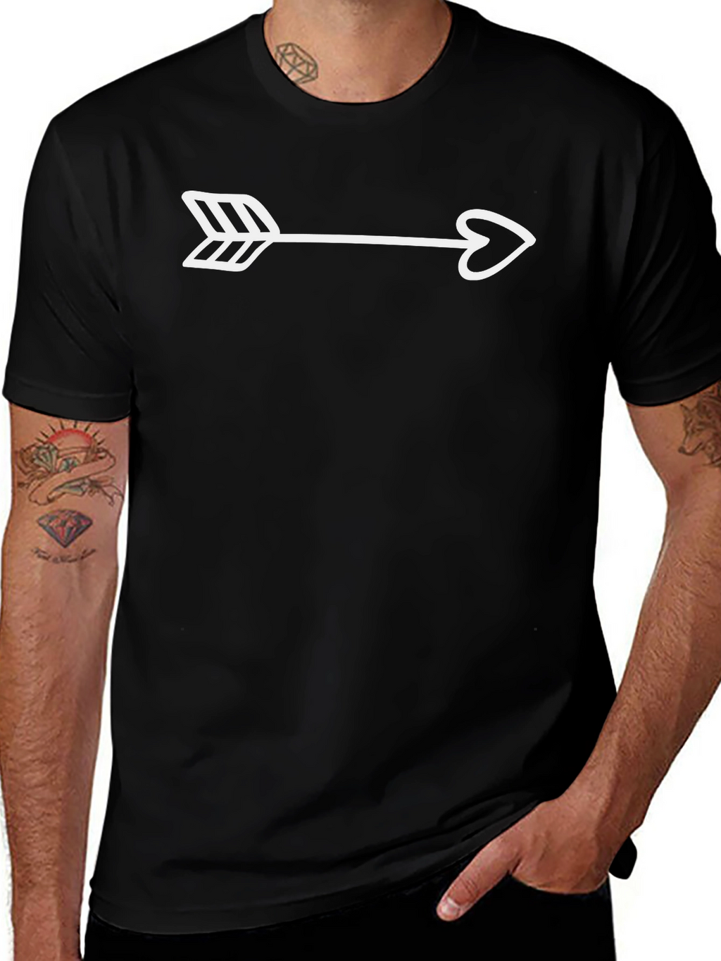 Arrow Heart Graphic Tee - Casual Black T-Shirt