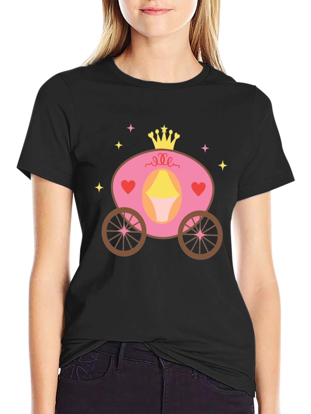 Princess Carriage Graphic Tee - Black Cotton Blend