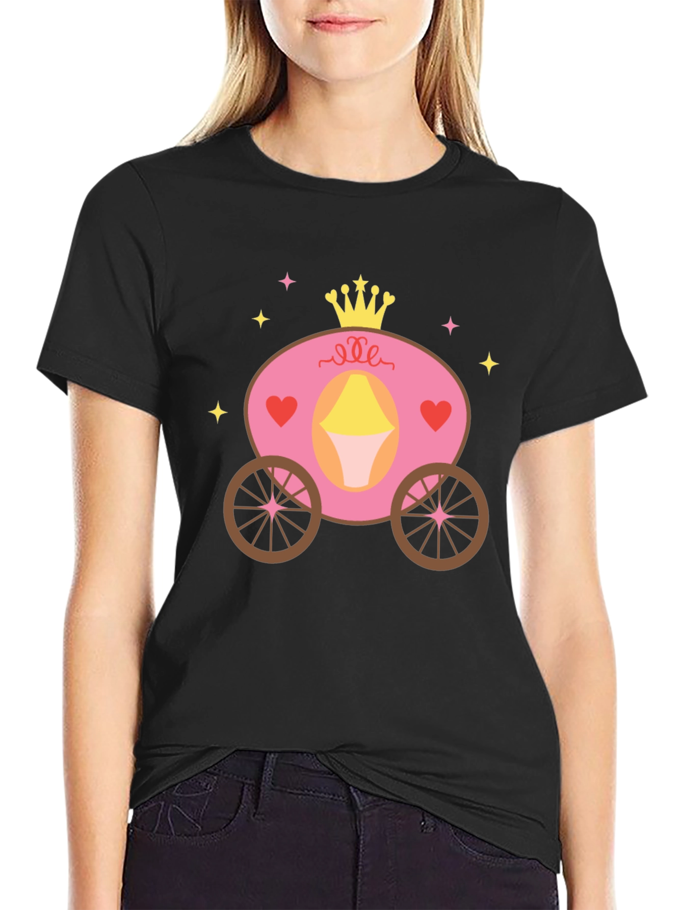 Princess Carriage Graphic Tee - Black Cotton Blend