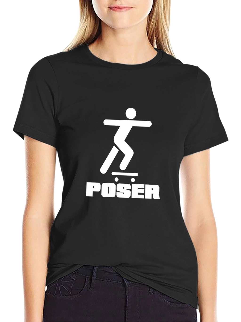 Skateboarder Poser Graphic Tee - Black Crew Neck