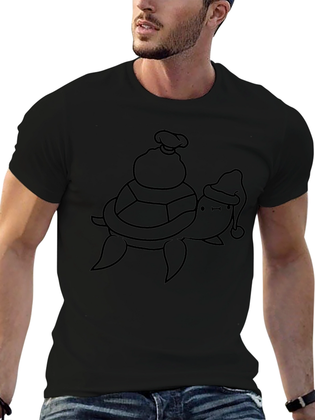 Turtle Santa Sack Black T-Shirt