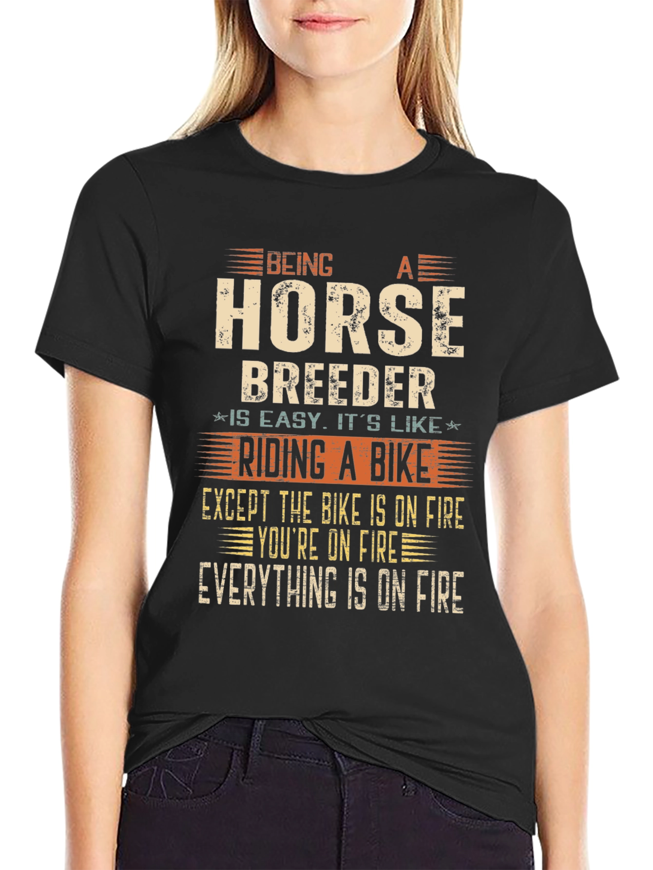 Horse Breeder T-Shirt: Riding a Bike on Fire Funny Tee