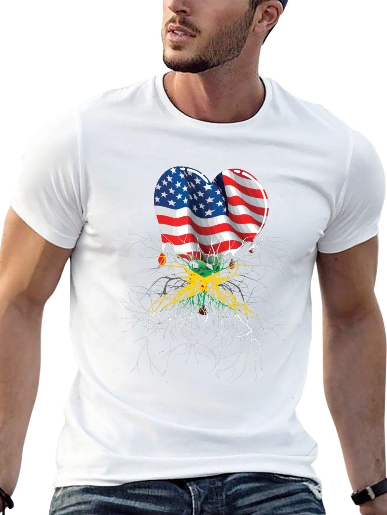 USA Jamaica Flag Heart Roots T-Shirt
