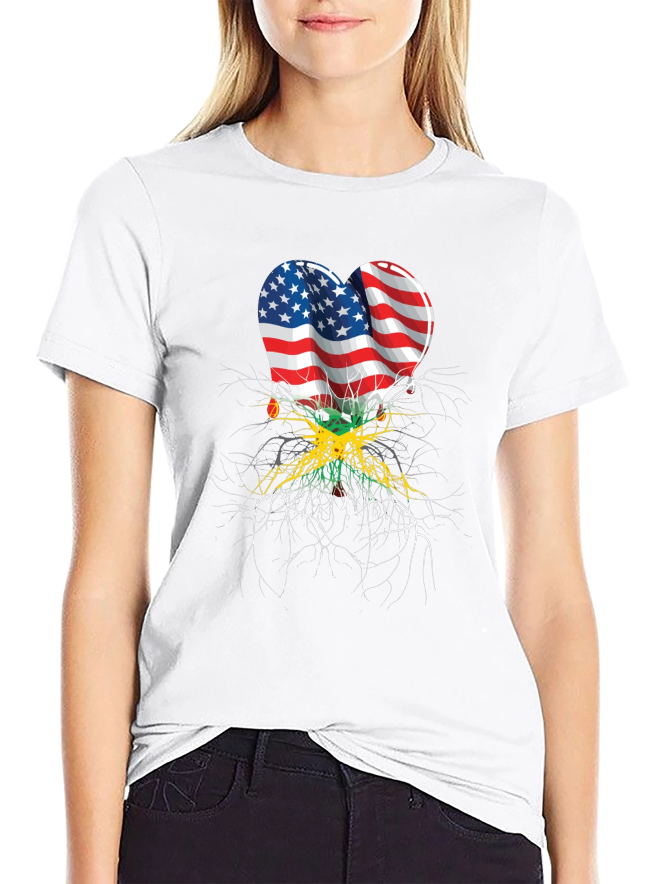 USA Jamaica Flag Heart Roots T-Shirt