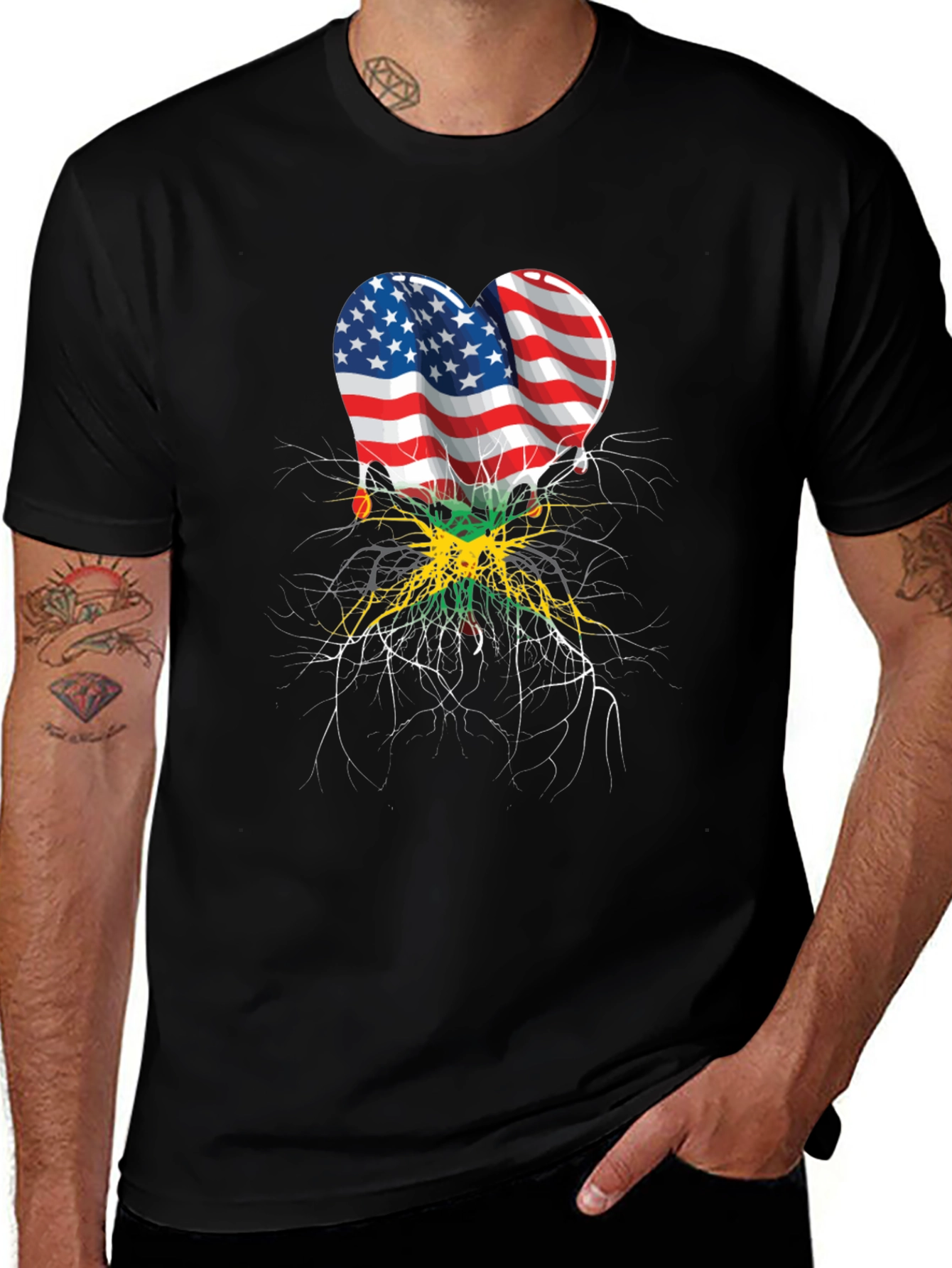 USA Jamaica Flag Heart Roots T-Shirt
