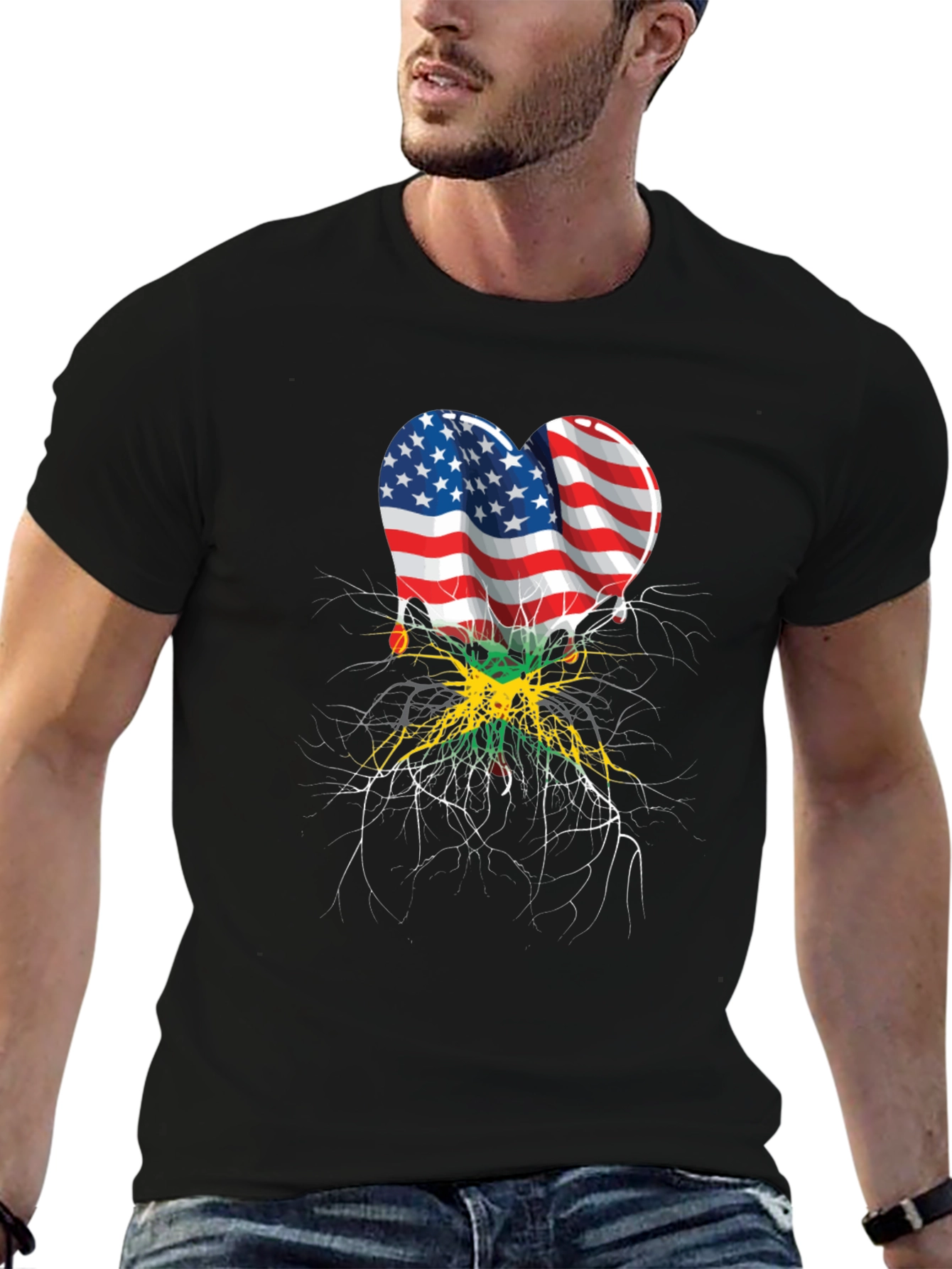 USA Jamaica Flag Heart Roots T-Shirt