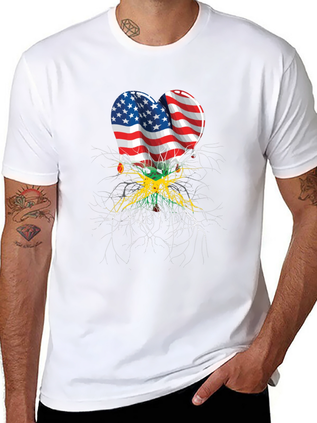 USA Jamaica Flag Heart Roots T-Shirt
