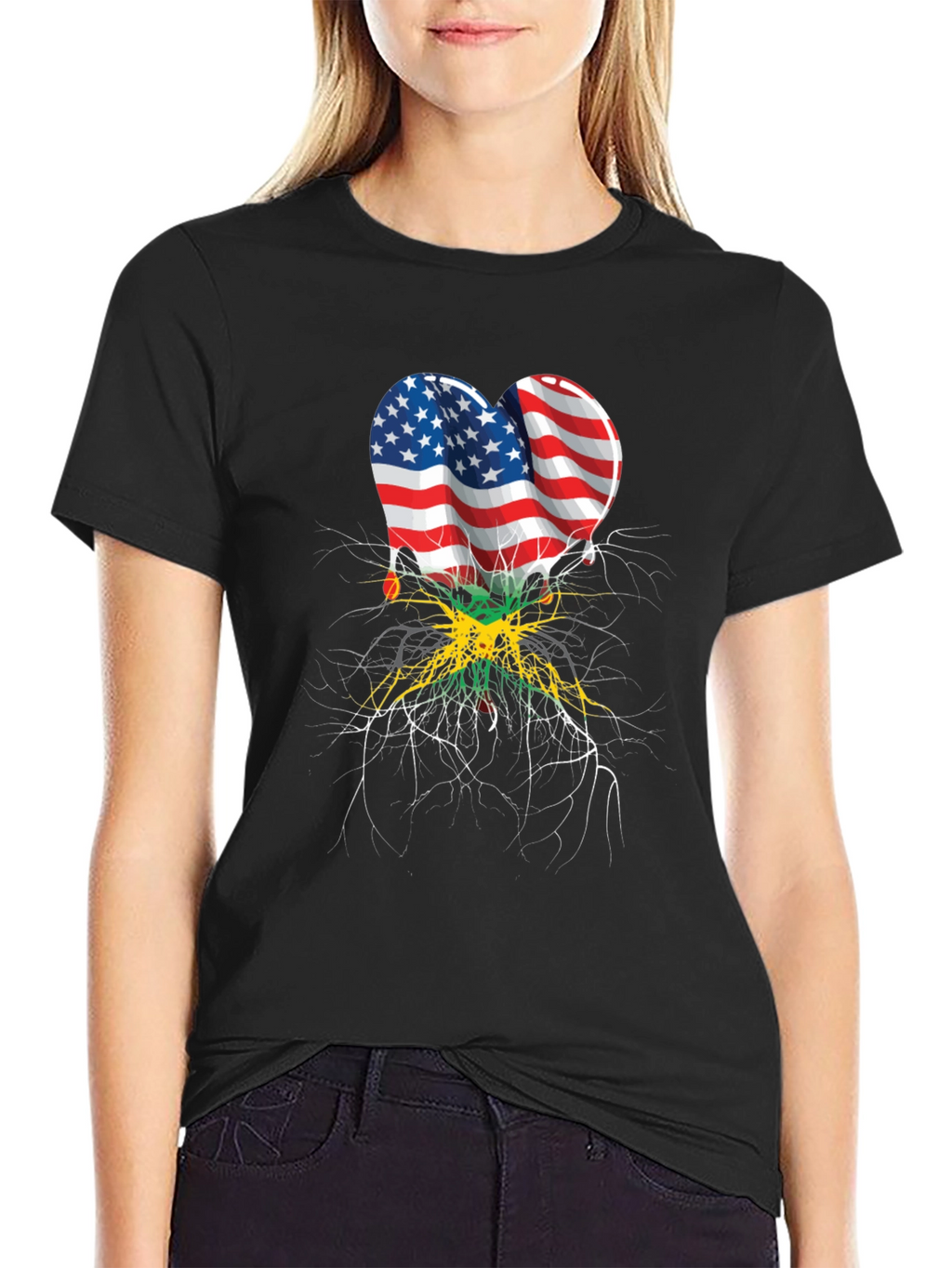 USA Jamaica Flag Heart Roots T-Shirt