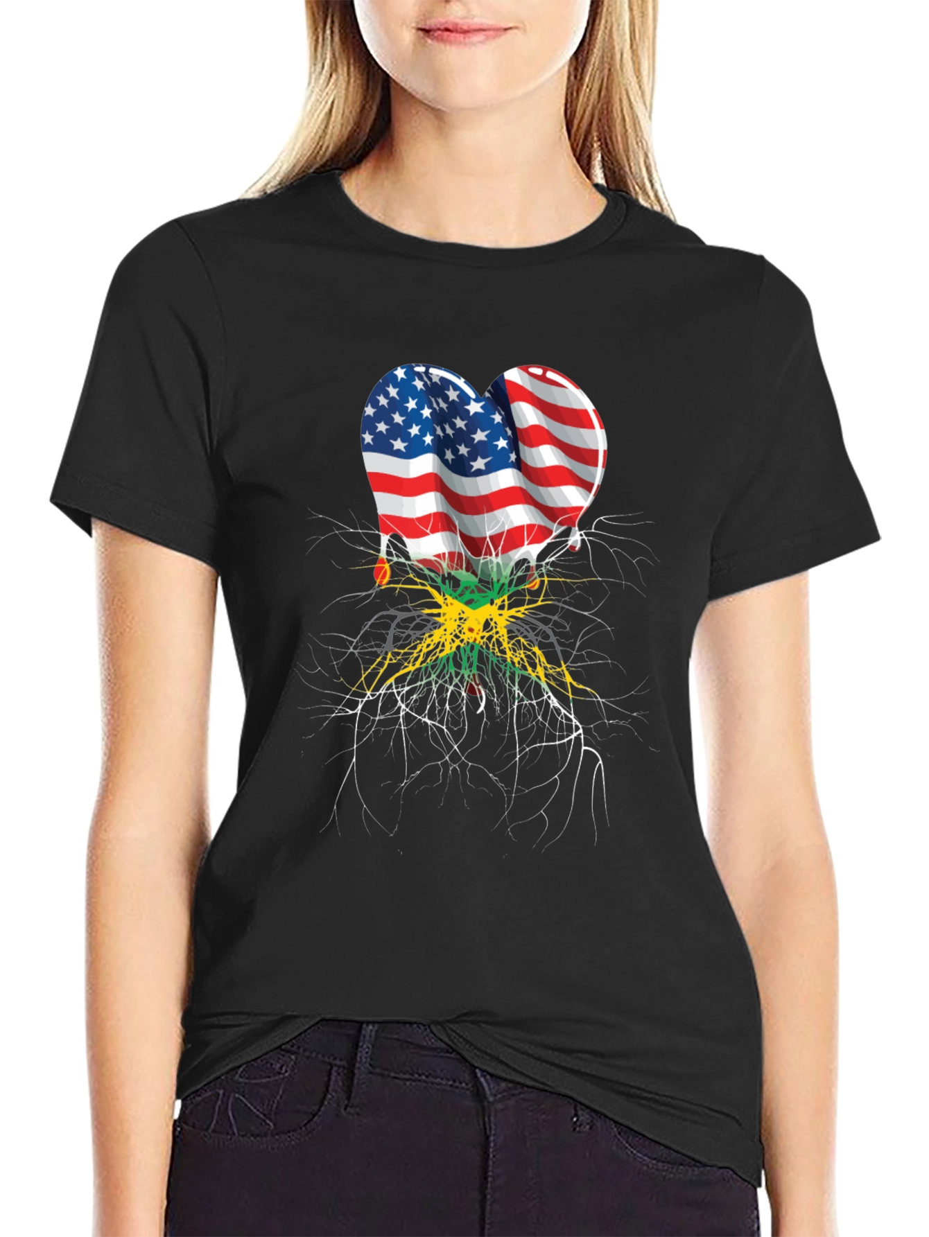 USA Jamaica Flag Heart Roots T-Shirt