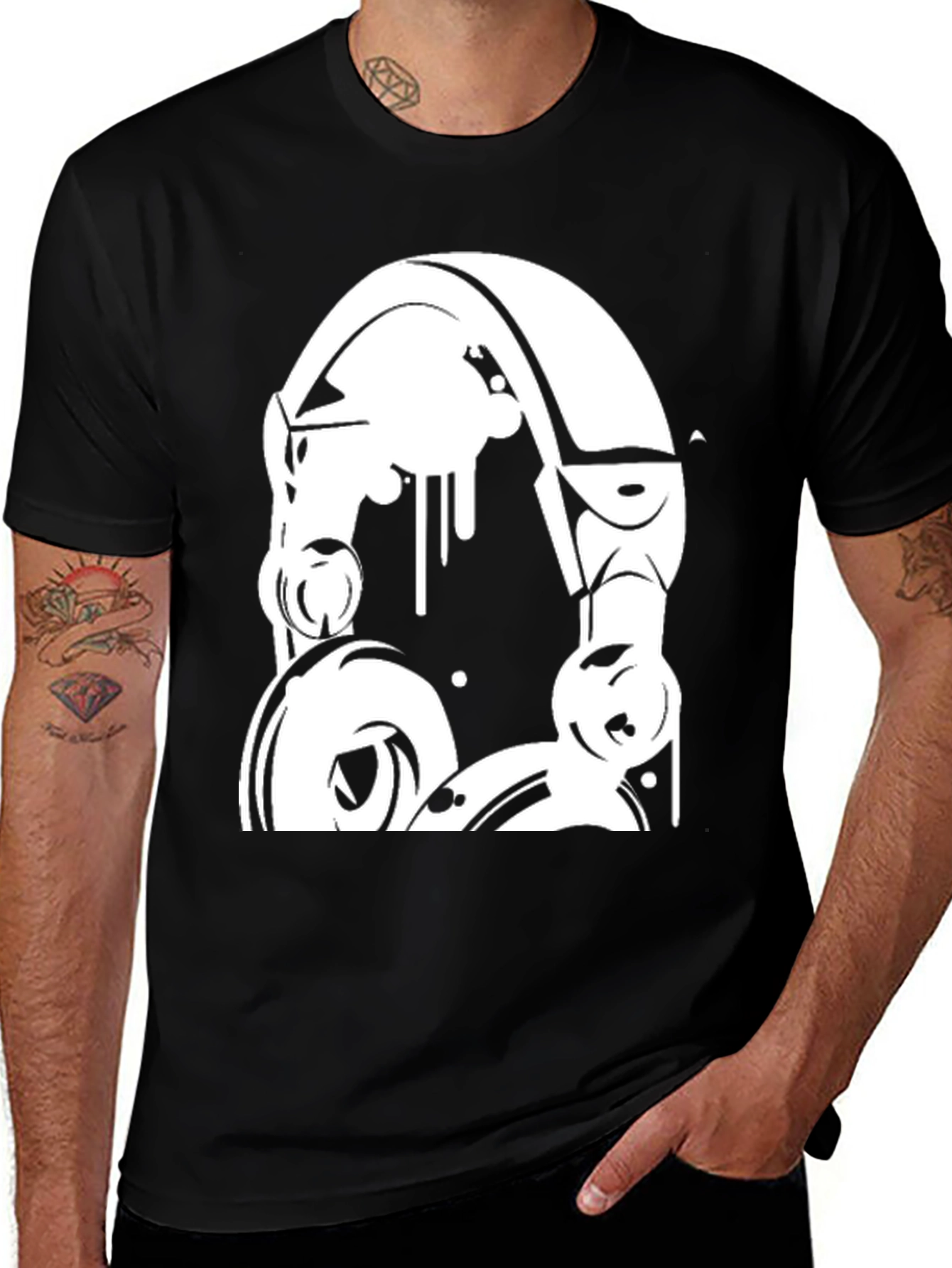 Headphones Graphic Black T-Shirt