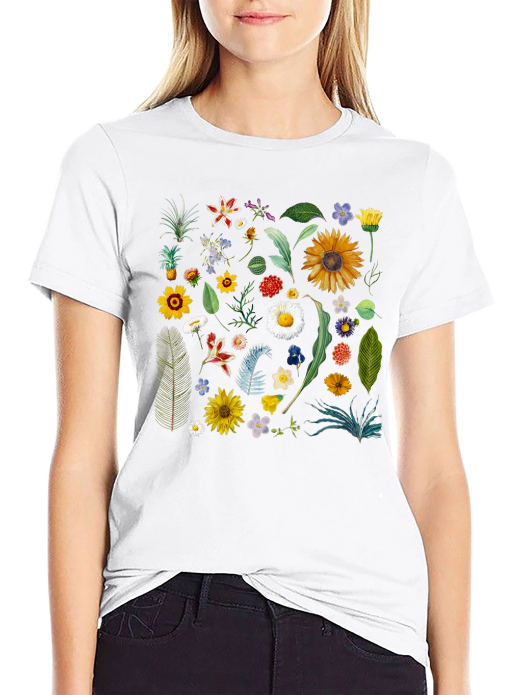 Floral Print Black T-Shirt - Stylish Botanical Design