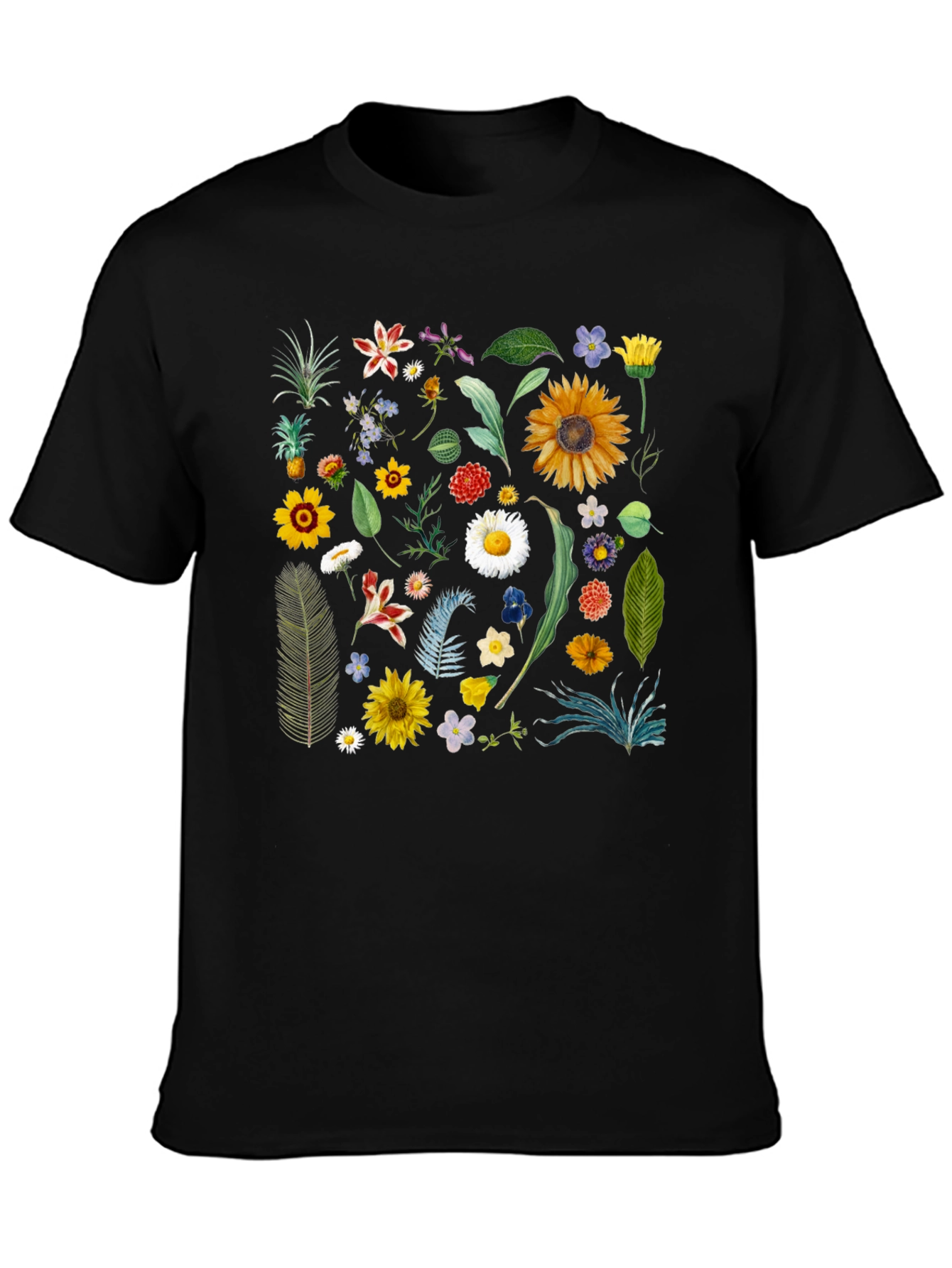 Floral Print Black T-Shirt - Stylish Botanical Design