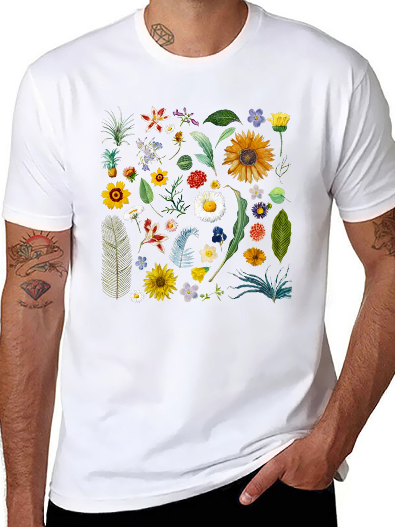 Floral Print Black T-Shirt - Stylish Botanical Design