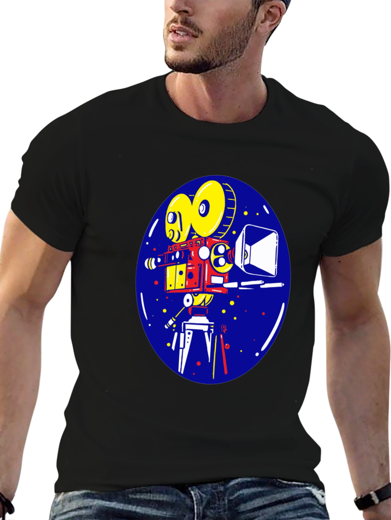 Retro Movie Camera Graphic Tee - Vintage Film Style