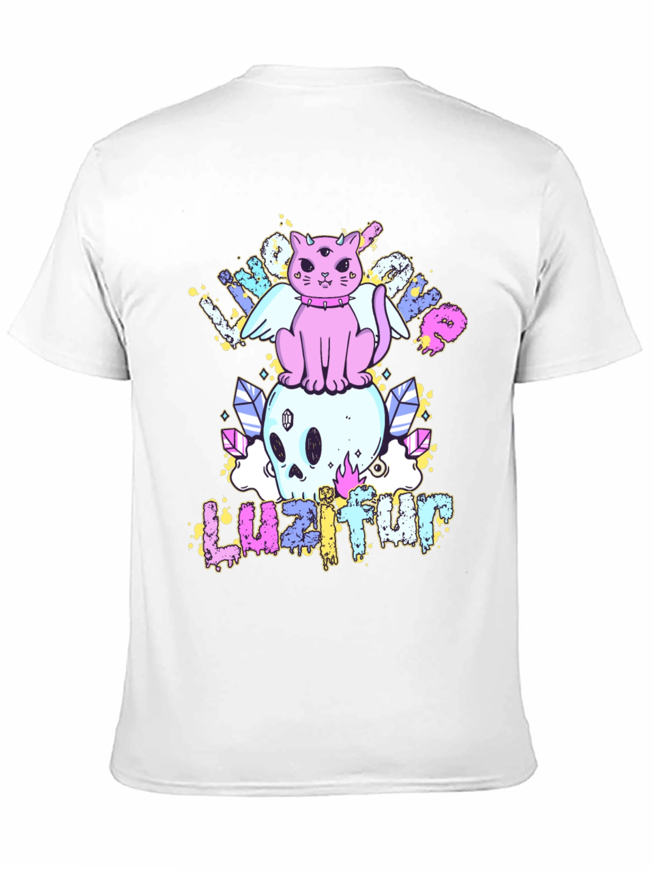 Cute Cat Skull Graphic Tee - Black Cotton Shirt