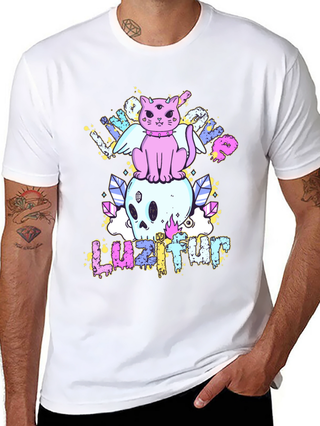 Cute Cat Skull Graphic Tee - Black Cotton Shirt