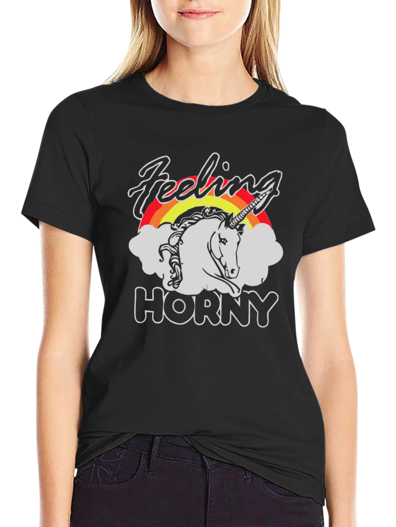 Feeling Horny Unicorn Black T-Shirt