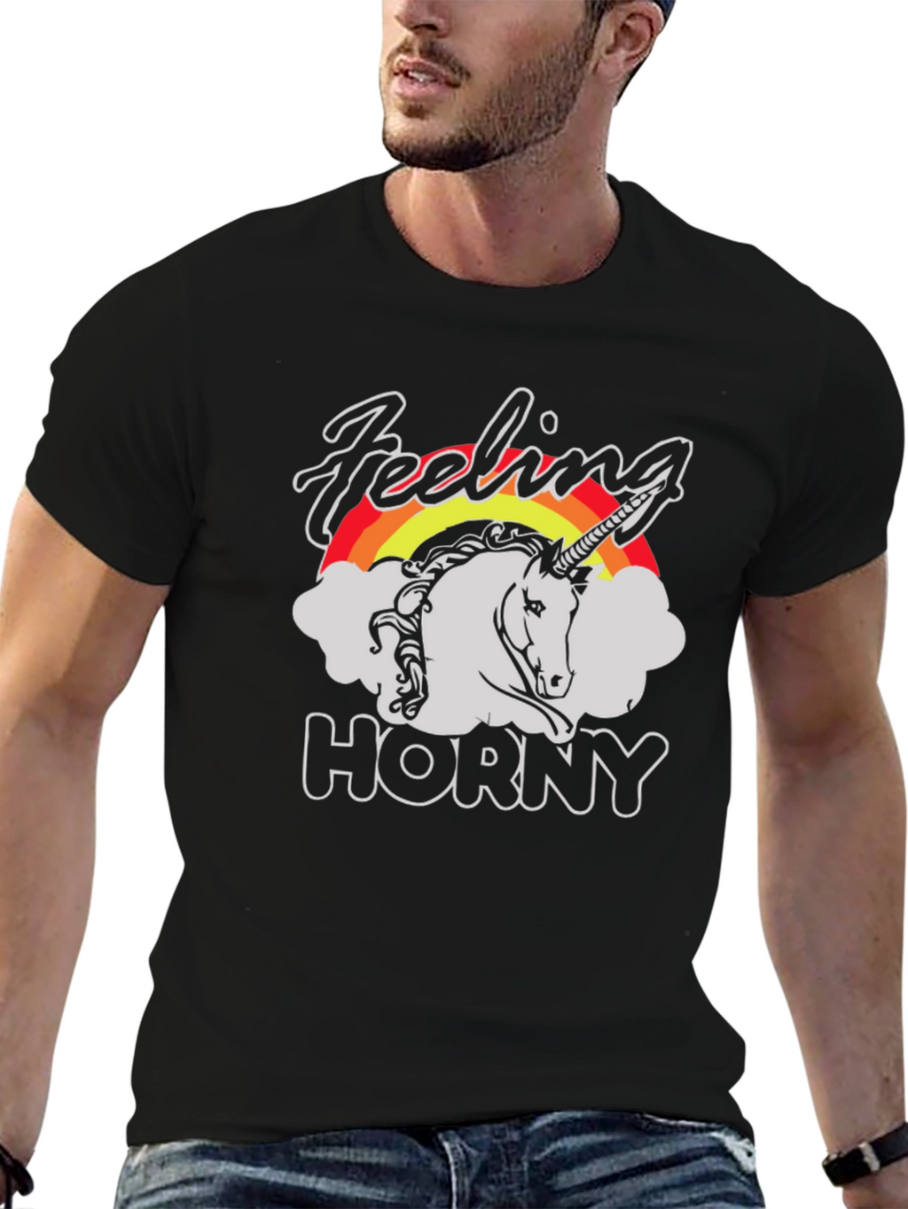 Feeling Horny Unicorn Black T-Shirt
