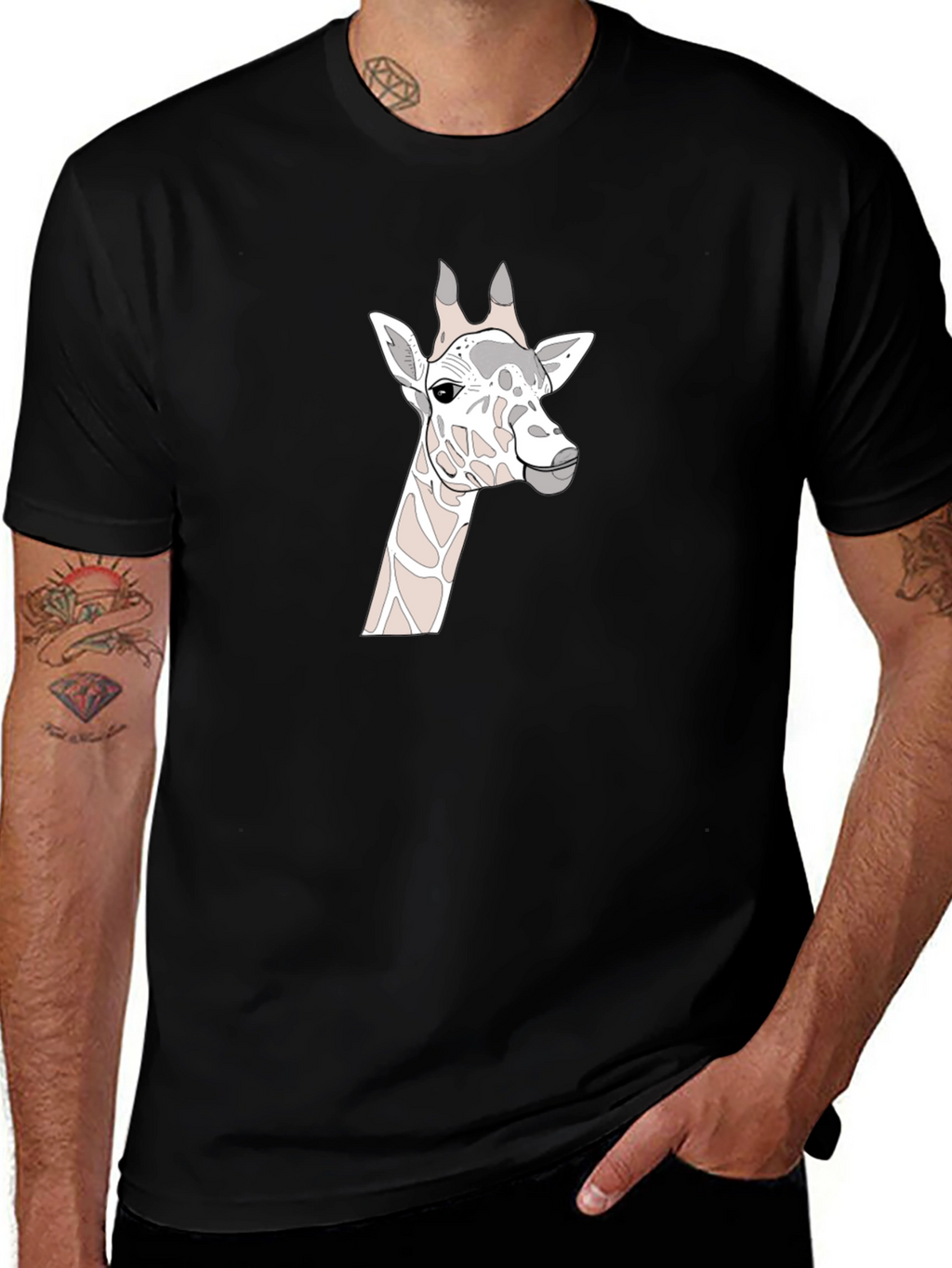 Giraffe Graphic Print Black T-Shirt